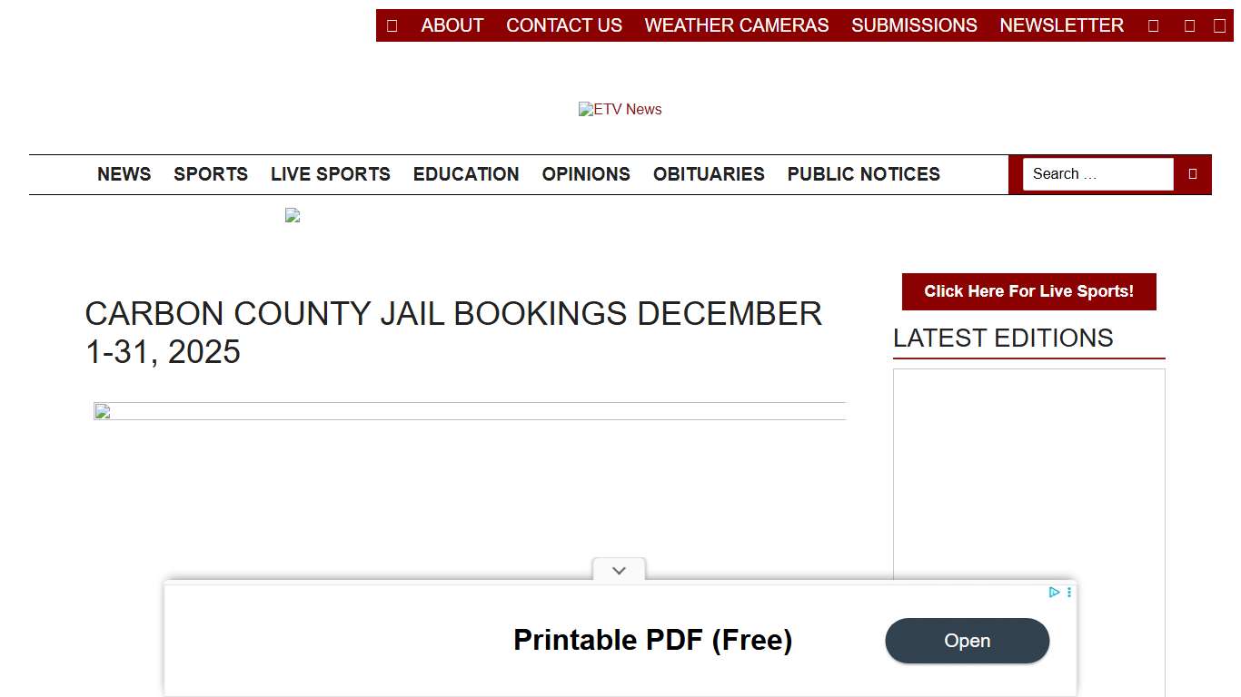 Carbon County Jail Bookings December 1-31, 2025 - ETV News