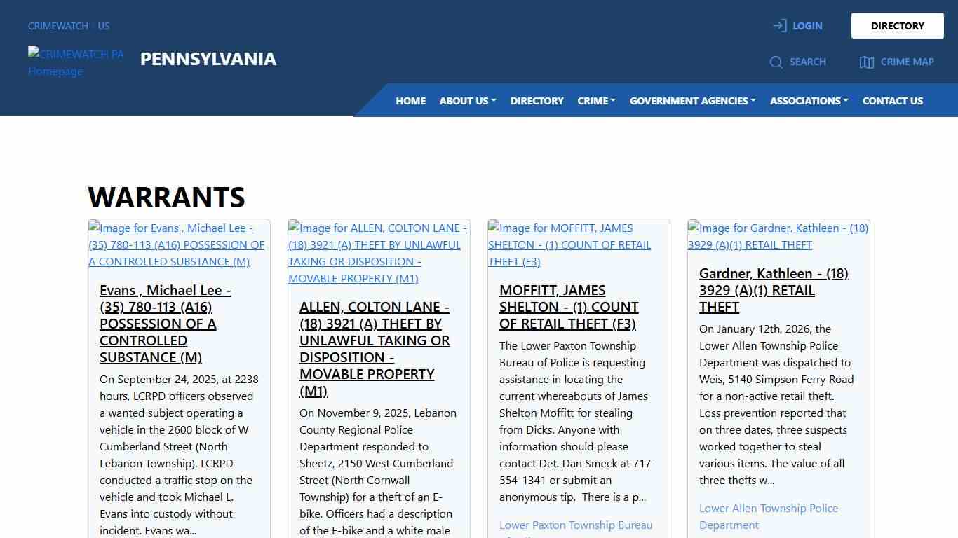 Pennsylvania Warrants CRIMEWATCH