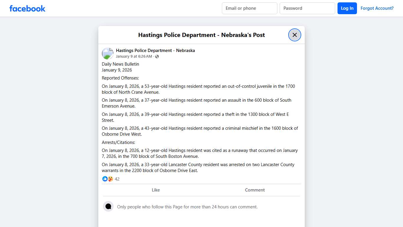 Daily News... - Hastings Police Department - Nebraska Facebook